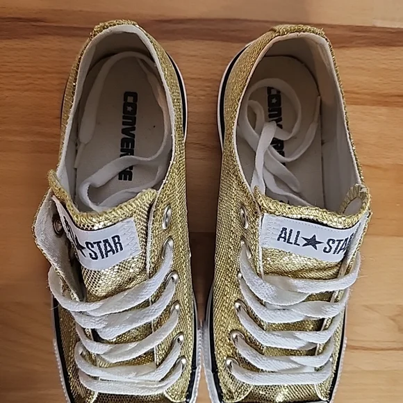 Converse All Star Low Top Sneakers Women 8 Gold Glitter Glam Party Festival EUC - Picture 5 of 8